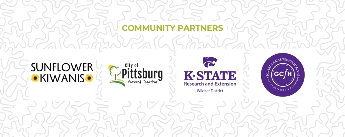 graphic of community partners including sunflower kiwanis, pittsburg parks and rec, and k-state research and extension wildcat district