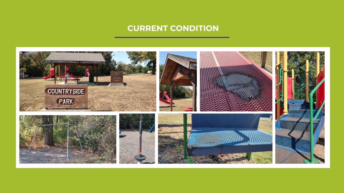 photo collage of damaged park equipment